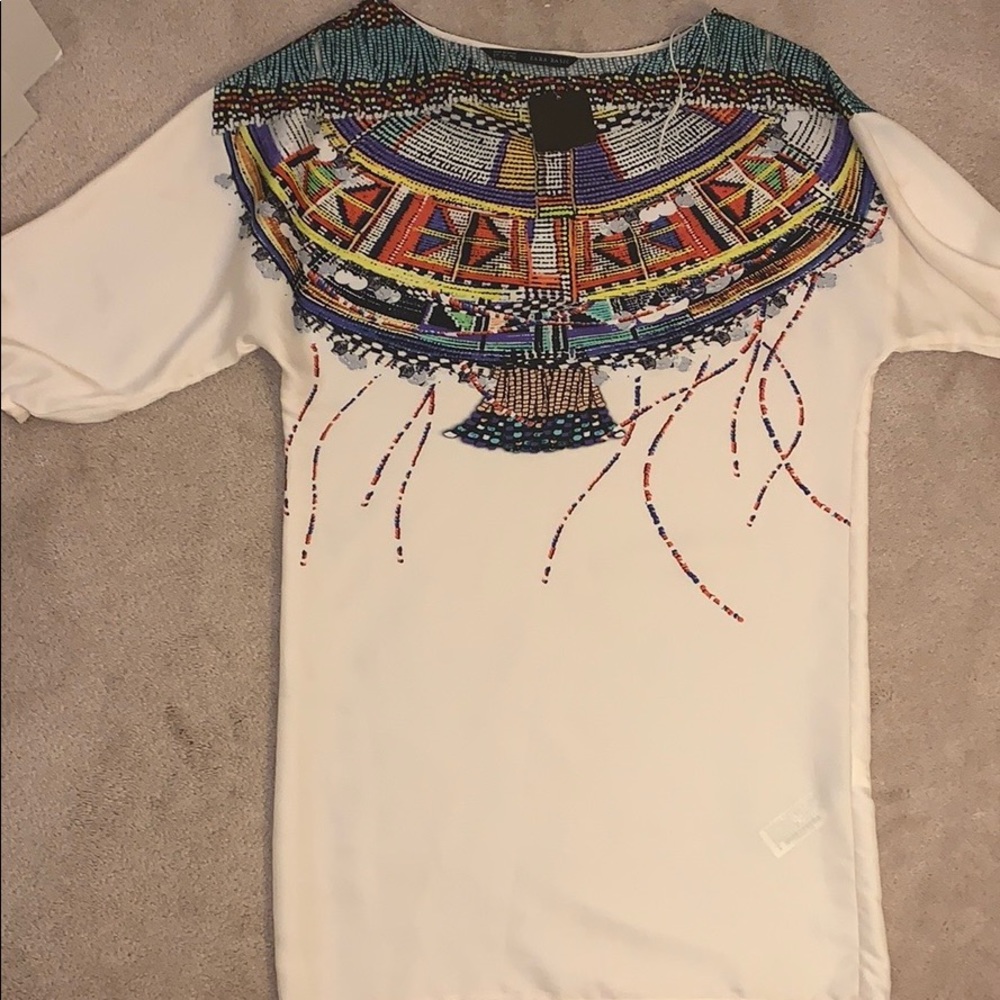 Zara White & Multi-colored Dress size Small